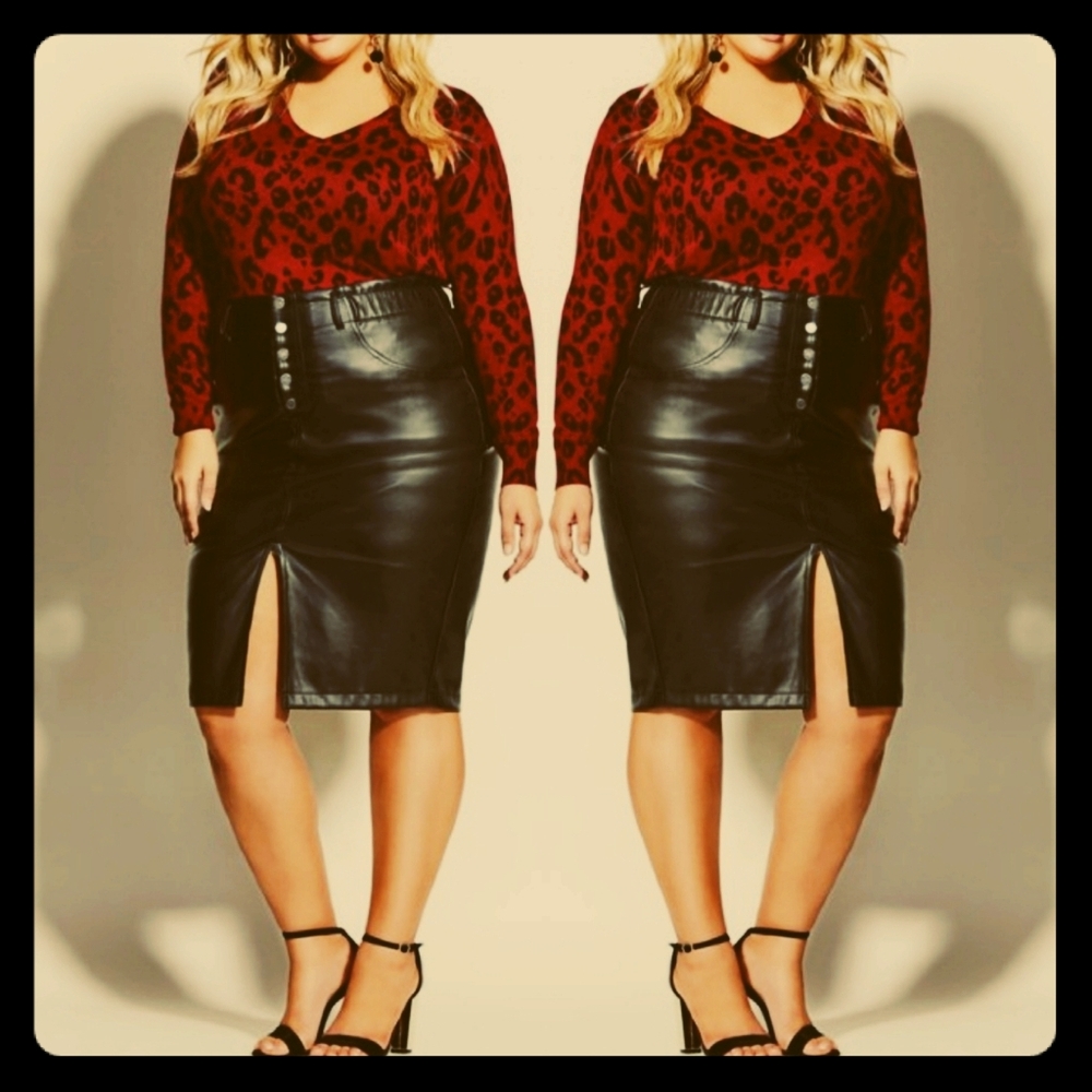 L City Chic Plus Size 20 Black Faux Leather Skirt
